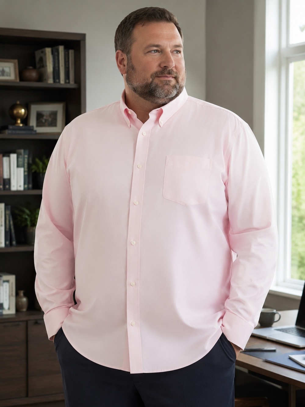 Rochester Men's Classic Button-Down Shirt in Light Pink